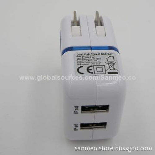 2.1A dual USB wall charger for iPhone 5/5G/4S/4GS/3GS/iPad, high-speed charging intelligenceNew